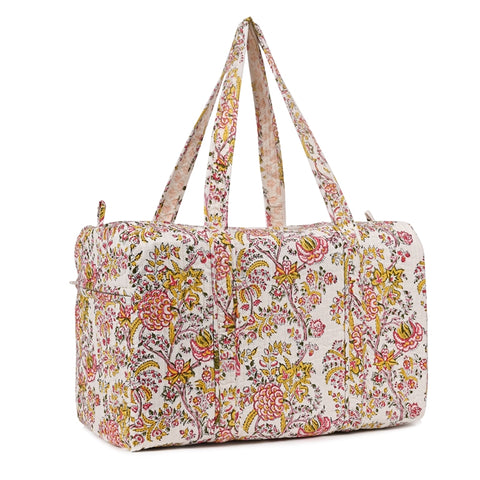 YELLOW SNEEZE WORT HAND BLOCK PRINTED QUILTED TRAVEL DUFFLE BAG BIG