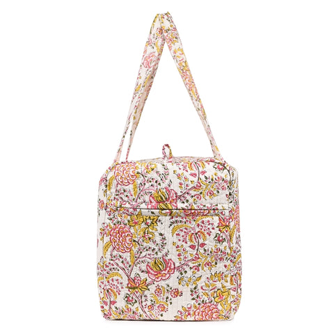 YELLOW SNEEZE WORT HAND BLOCK PRINTED QUILTED TRAVEL DUFFLE BAG BIG