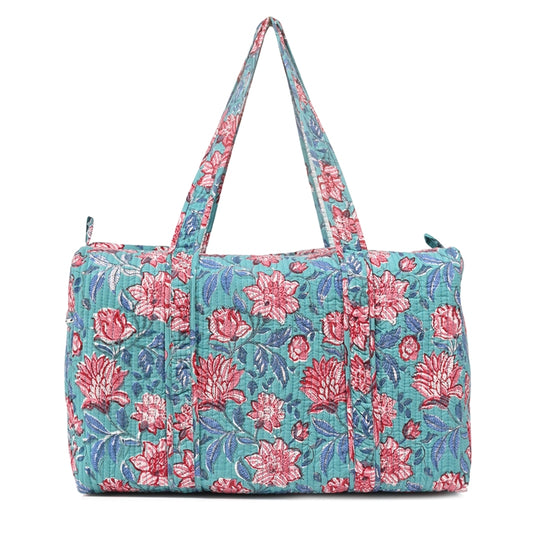 ZUCCHINI HAND BLOCK PRINTED QUILTED TRAVEL DUFFLE BAG BIG