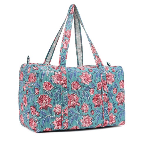 ZUCCHINI HAND BLOCK PRINTED QUILTED TRAVEL DUFFLE BAG BIG