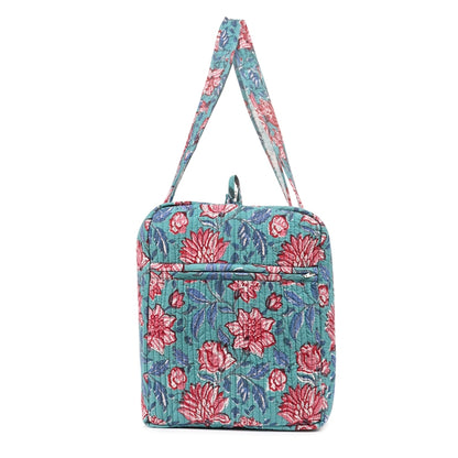 ZUCCHINI HAND BLOCK PRINTED QUILTED TRAVEL DUFFLE BAG BIG
