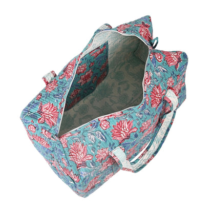 ZUCCHINI HAND BLOCK PRINTED QUILTED TRAVEL DUFFLE BAG BIG