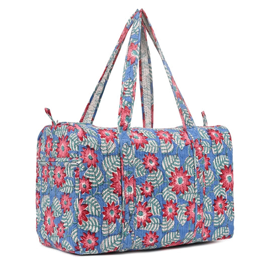NAASPEETA JAAL  HAND BLOCK PRINTED QUILTED TRAVEL DUFFLE BAG BIG