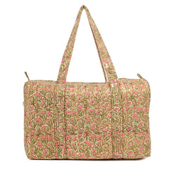 LITTLE JASMINE HAND BLOCK PRINTED QUILTED TRAVEL DUFFLE BAG BIG