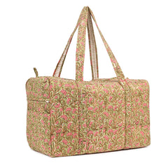 LITTLE JASMINE HAND BLOCK PRINTED QUILTED TRAVEL DUFFLE BAG BIG