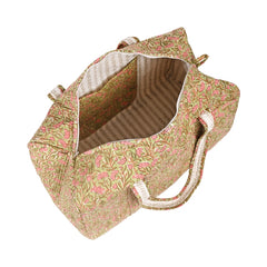 LITTLE JASMINE HAND BLOCK PRINTED QUILTED TRAVEL DUFFLE BAG BIG