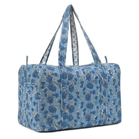 SIMILIA ROSE HAND BLOCK PRINTED QUILTED TRAVEL DUFFLE BAG BIG