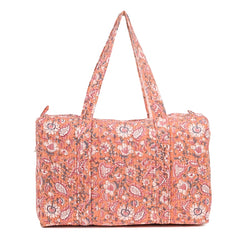 NARGIS HAND BLOCK PRINTED QUILTED TRAVEL DUFFLE BAG BIG