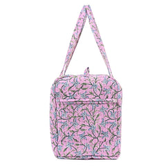 LAVENDER HAND BLOCK PRINTED QUILTED TRAVEL DUFFLE BAG BIG
