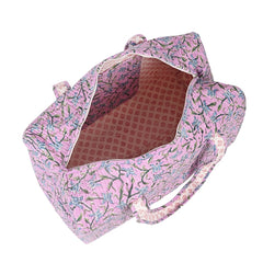 LAVENDER HAND BLOCK PRINTED QUILTED TRAVEL DUFFLE BAG BIG
