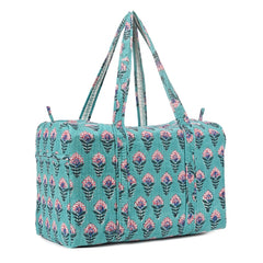 SNAKE CHARM GREEN HAND BLOCK PRINTED QUILTED TRAVEL DUFFLE BAG BIG