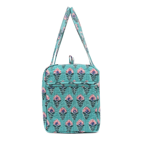 SNAKE CHARM GREEN HAND BLOCK PRINTED QUILTED TRAVEL DUFFLE BAG BIG