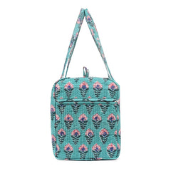 SNAKE CHARM GREEN HAND BLOCK PRINTED QUILTED TRAVEL DUFFLE BAG BIG