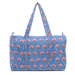 SNAKE CHARM BLUE HAND BLOCK PRINTED QUILTED TRAVEL DUFFLE BAG BIG