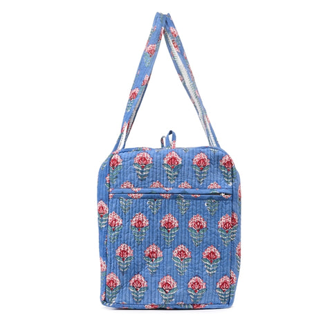 SNAKE CHARM BLUE HAND BLOCK PRINTED QUILTED TRAVEL DUFFLE BAG BIG