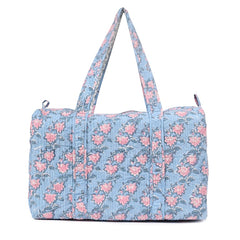 FLOATING WATER LILY IN OCEAN HAND BLOCK PRINTED QUILTED TRAVEL DUFFLE BAG BIG
