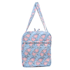 FLOATING WATER LILY IN OCEAN HAND BLOCK PRINTED QUILTED TRAVEL DUFFLE BAG BIG