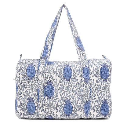 PINEAPPLE GARDEN HAND BLOCK PRINTED QUILTED TRAVEL DUFFLE BAG BIG