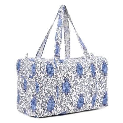 PINEAPPLE GARDEN HAND BLOCK PRINTED QUILTED TRAVEL DUFFLE BAG BIG