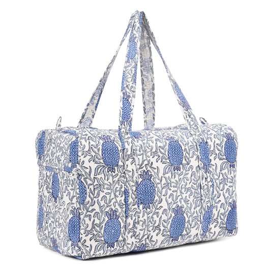 PINEAPPLE GARDEN HAND BLOCK PRINTED QUILTED TRAVEL DUFFLE BAG BIG