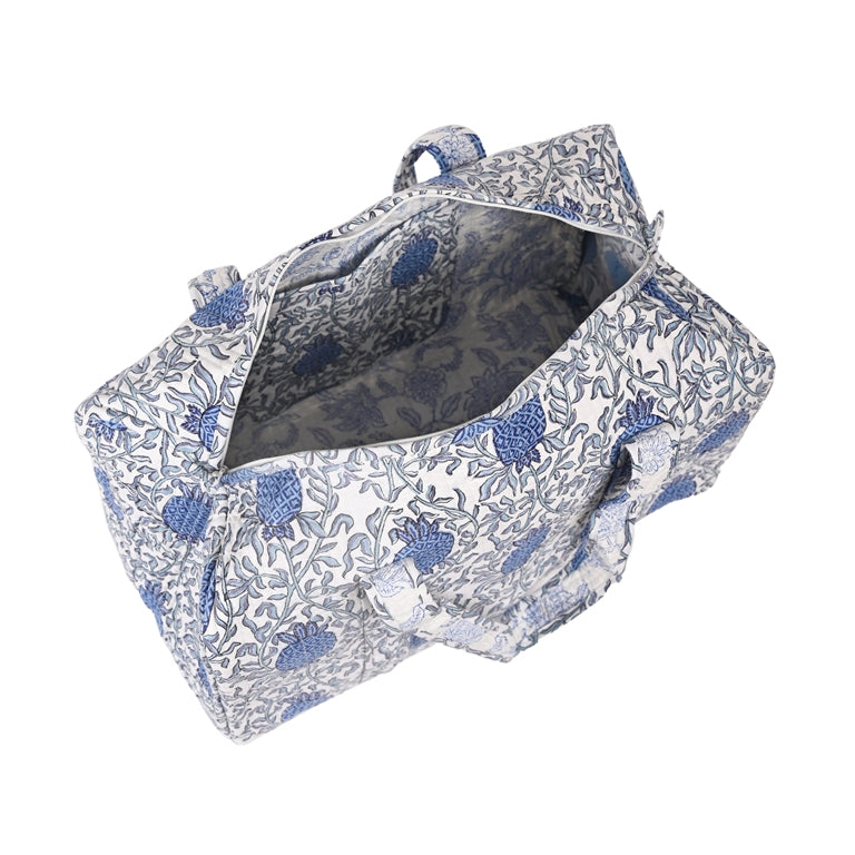 PINEAPPLE GARDEN HAND BLOCK PRINTED QUILTED TRAVEL DUFFLE BAG BIG