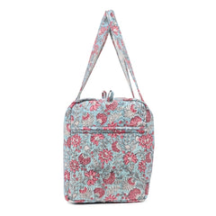 CATHARANTHUS HAND BLOCK PRINTED QUILTED TRAVEL DUFFLE BAG BIG