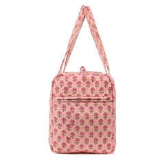 PINK GUL BUTTI  HAND BLOCK PRINTED QUILTED TRAVEL DUFFLE BAG BIG