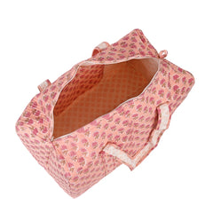 PINK GUL BUTTI  HAND BLOCK PRINTED QUILTED TRAVEL DUFFLE BAG BIG