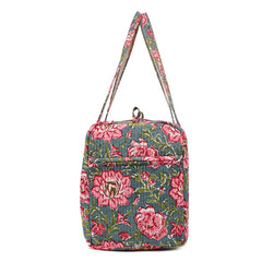 THAI SUNFLOWER HAND BLOCK PRINTED QUILTED TRAVEL DUFFLE BAG BIG