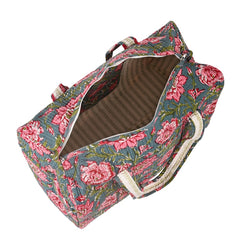 THAI SUNFLOWER HAND BLOCK PRINTED QUILTED TRAVEL DUFFLE BAG BIG