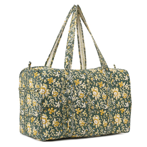 PISTACHU JAL HAND BLOCK PRINTED QUILTED TRAVEL DUFFLE BAG BIG