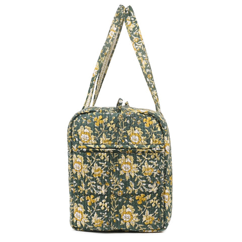 PISTACHU JAL HAND BLOCK PRINTED QUILTED TRAVEL DUFFLE BAG BIG