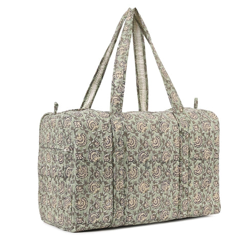 ZINNIA  HAND BLOCK PRINTED QUILTED TRAVEL DUFFLE BAG BIG