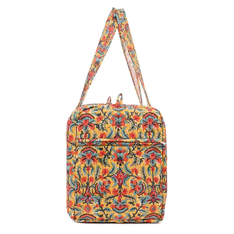 SNAPDRAGONS HAND BLOCK PRINTED QUILTED TRAVEL DUFFLE BAG BIG