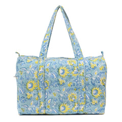 YELLOW ALGAE HAND BLOCK PRINTED QUILTED TRAVEL DUFFLE BAG BIG