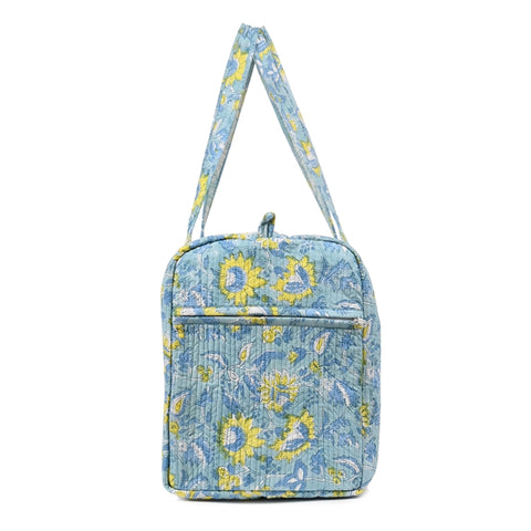 YELLOW ALGAE HAND BLOCK PRINTED QUILTED TRAVEL DUFFLE BAG BIG