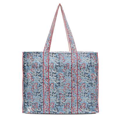 BLUEBERRY BLOOM HAND BLOCK COTTON PRINTED QUILTED TOTE BAG