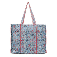 BLUEBERRY BLOOM HAND BLOCK COTTON PRINTED QUILTED TOTE BAG