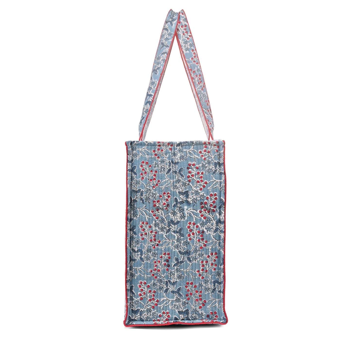 BLUEBERRY BLOOM HAND BLOCK COTTON PRINTED QUILTED TOTE BAG