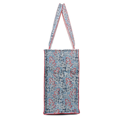 BLUEBERRY BLOOM HAND BLOCK COTTON PRINTED QUILTED TOTE BAG