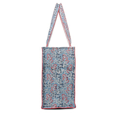 BLUEBERRY BLOOM HAND BLOCK COTTON PRINTED QUILTED TOTE BAG