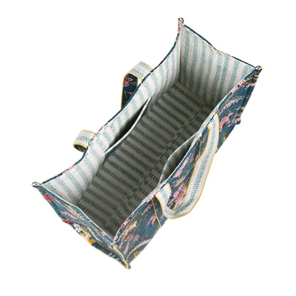 NOCTURNE BLOOM HAND BLOCK COTTON PRINTED QUILTED TOTE BAG