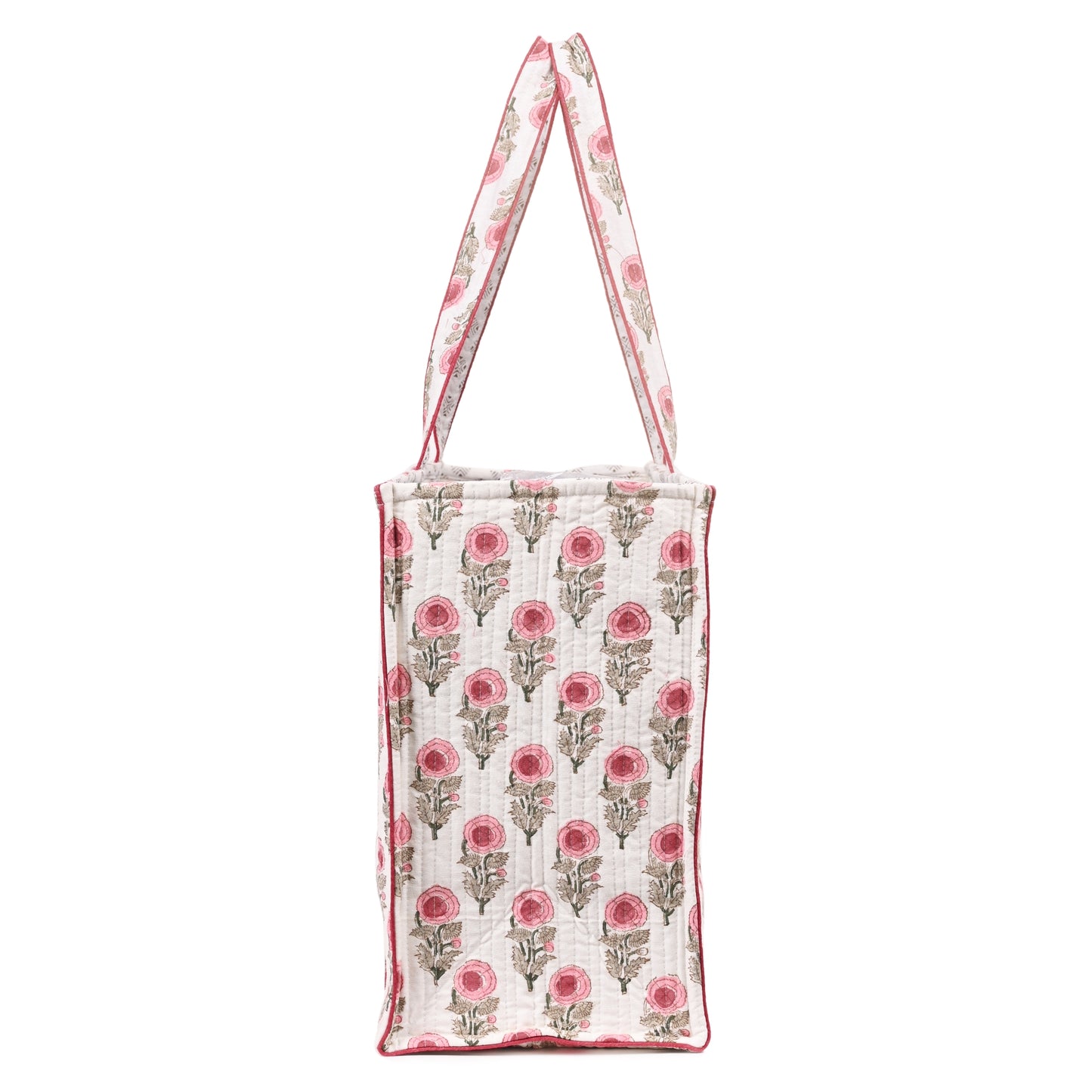 ROSY CHARM HAND BLOCK COTTON PRINTED QUILTED TOTE BAG