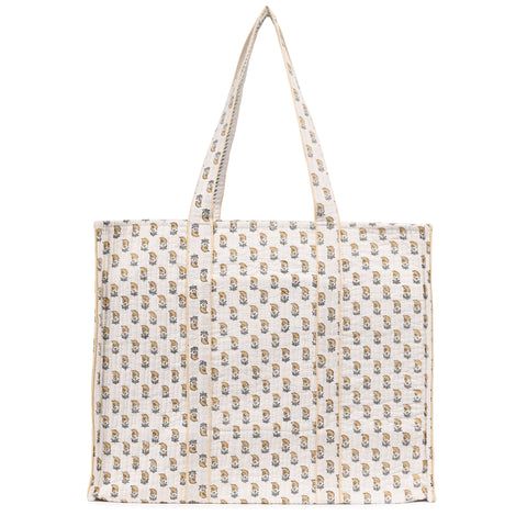 HONEYDEW FLORAL HAND BLOCK COTTON PRINTED QUILTED TOTE BAG
