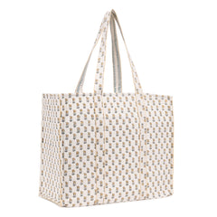 HONEYDEW FLORAL HAND BLOCK COTTON PRINTED QUILTED TOTE BAG
