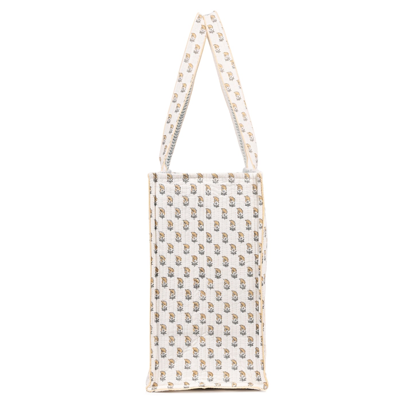 HONEYDEW FLORAL HAND BLOCK COTTON PRINTED QUILTED TOTE BAG