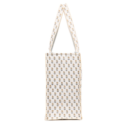 HONEYDEW FLORAL HAND BLOCK COTTON PRINTED QUILTED TOTE BAG