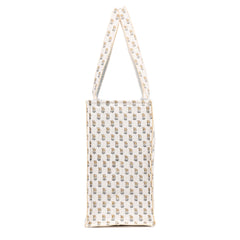 HONEYDEW FLORAL HAND BLOCK COTTON PRINTED QUILTED TOTE BAG
