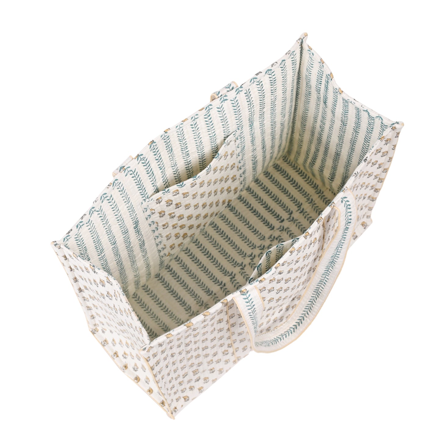 HONEYDEW FLORAL HAND BLOCK COTTON PRINTED QUILTED TOTE BAG