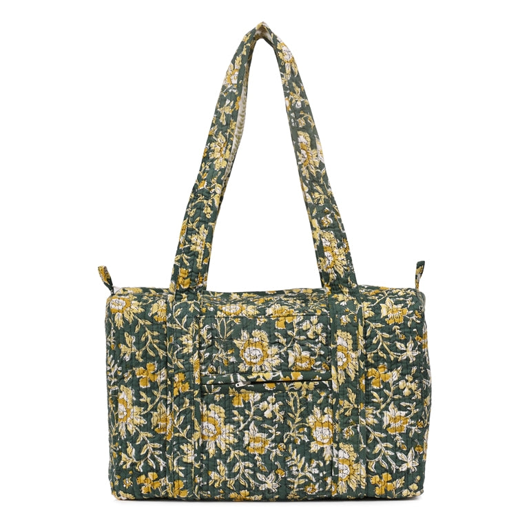 PISTACHU JAL HAND BLOCK PRINTED QUILTED TRAVEL MICRO DUFFLE BAG